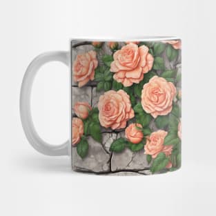 PEACH CLIMBING ROSES ON STONE WALL Mug